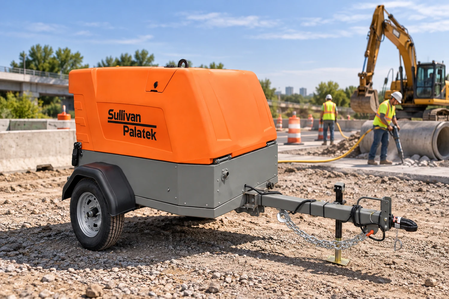 Sullivan-Palatek portable compressor on an active construction jobsite
